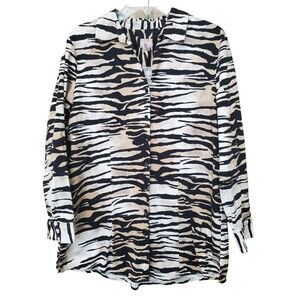 Chico's Cotton Blend Tiger Stripe Print Button-Up Tunic Size 2 Large